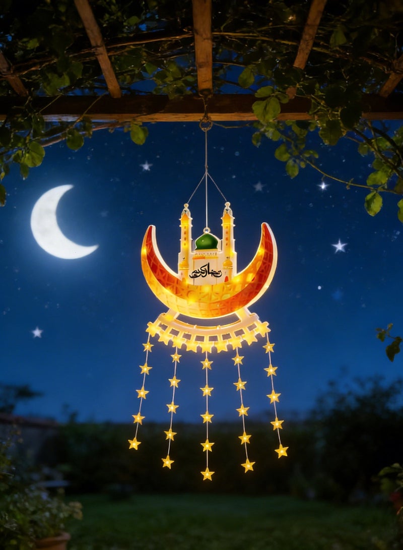 Ramadan Eid LED Curtain Lights Castle Crescent Moon Star Design Battery Powered Islamic Decorations for Indoor Bedroom Outdoor Courtyard Home Decor - Image 1